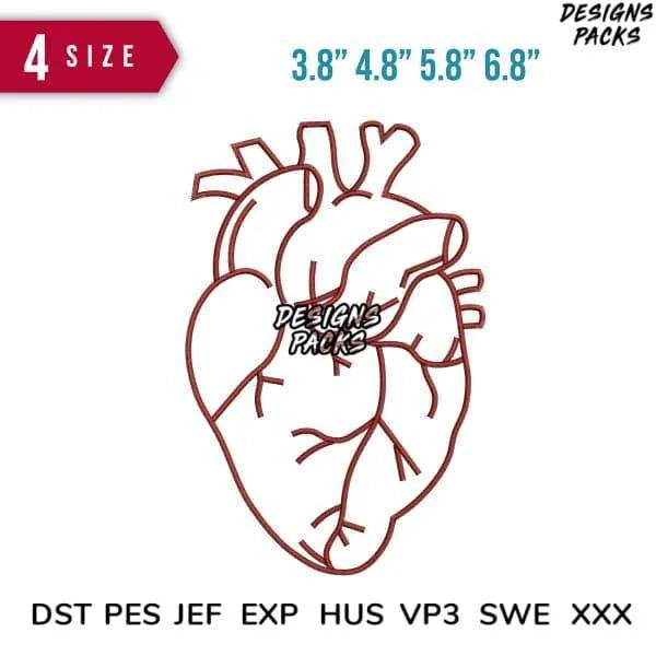 heart Line art Embroidery Design 3.8"