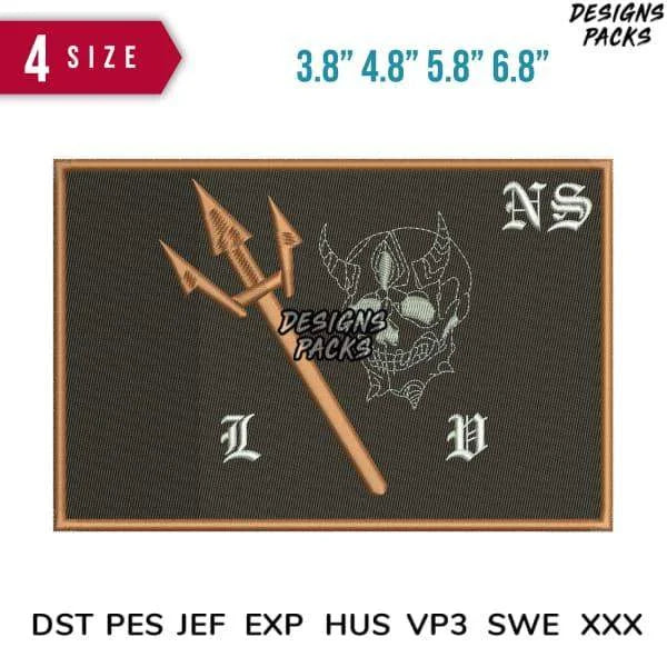 Ns Skull Embroidery Design 3.8" 4.8" 5.8" 6.8"
