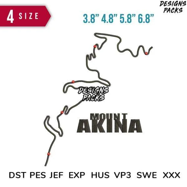 Mount Akina Embroidery Design 3.8" 4.8" 5.8" 6.8"