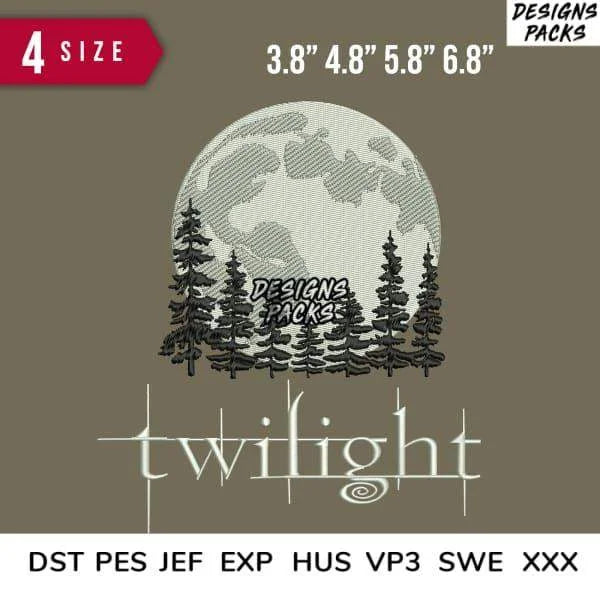 Moon Twilight Embroidery Design 3.8" 4.8" 5.8" 6.8"