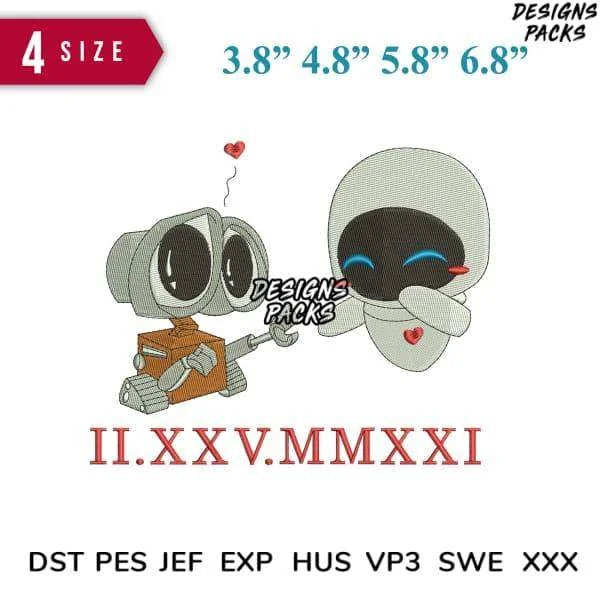 Wall-e eve Roman Embroidery Design 3.8" 4.8" 5.8" 6.8"