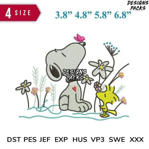 Snoopy and butterfly Embroidery Design 3.8