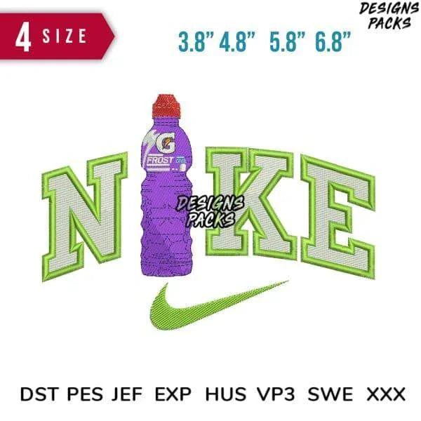 Swoosh Frost Bottle Embroidery Design 3.8" 4.8" 5.8" 6.8"