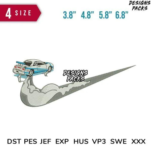 Swoosh Car Racing Embroidery Design 3.8" 4.8" 5.8" 6.8"