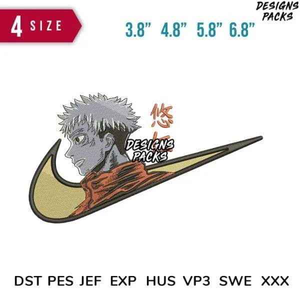 Swoosh Yuji Embroidery Design 3.8" 4.8" 5.8" 6.8"