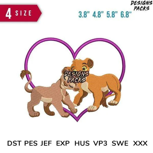 Simba and Nala love Embroidery Design Multi Sizes