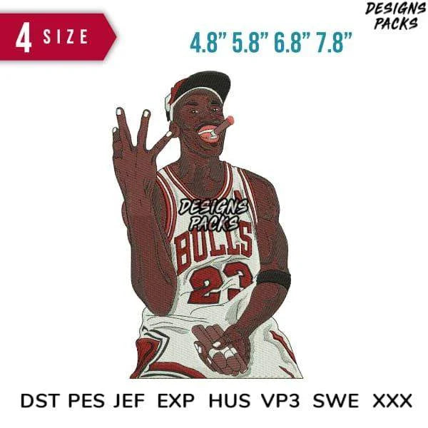 Sport Brand smoking Jordan Bulls Embroidery Design 4.8" 5.8" 6.8" 7.8"