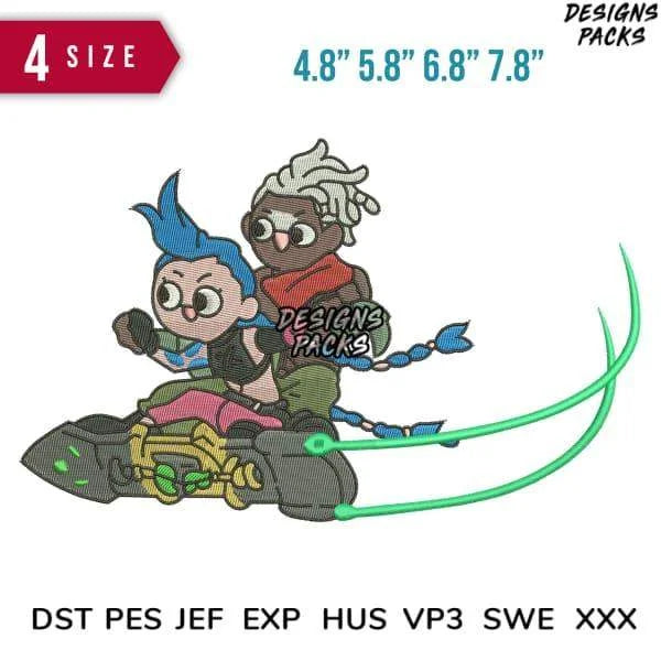 Ekko & jinx fly Embroidery Design 4.8" 5.8" 6.8" 7.8"