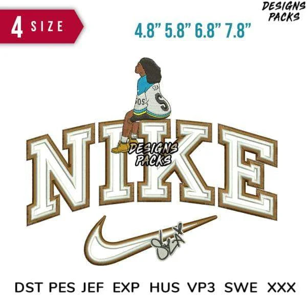 Swoosh SZA sit Embroidery Design 4.8" 5.8" 6.8" 7.8"