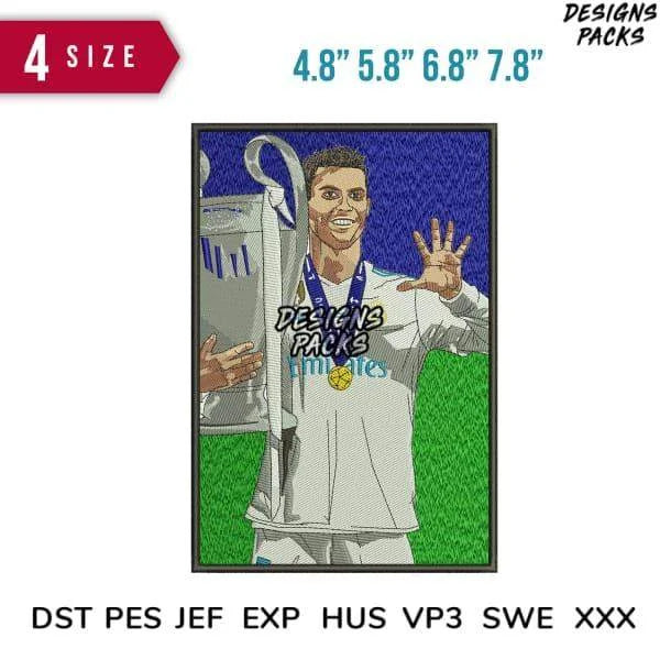 Ronaldo Big Trophy Embroidery Design 4.8" 5.8" 6.8" 7.8"