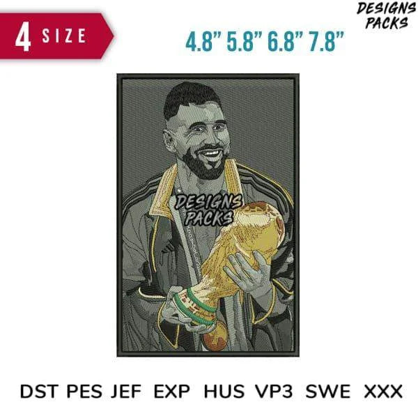 messi and thropy panel Embroidery Design 4.8" 5.8" 6.8" 7.8"