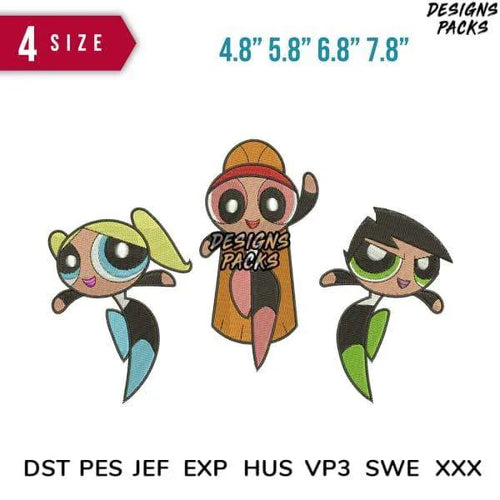 3 power puff dance Embroidery Design 4.8
