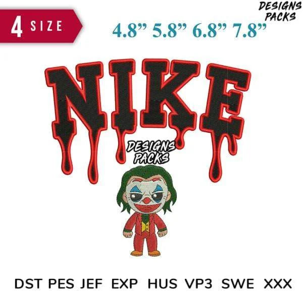 Swoosh Joker Chibi Embroidery Design 4.8" 5.8" 6.8" 7.8"