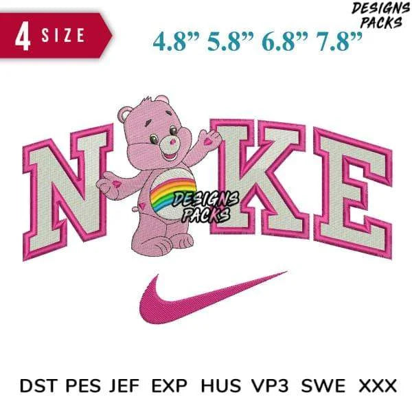 Swoosh Care Bear Embroidery Design 4.8" 5.8" 6.8" 7.8"