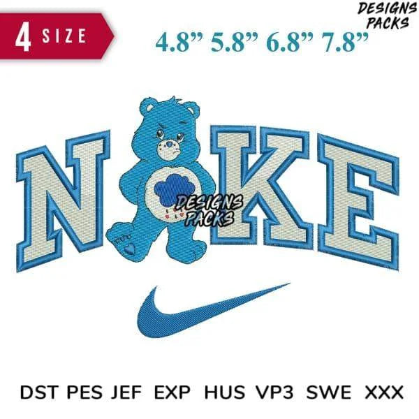 Swoosh Grumpy Bear Embroidery Design 4.8" 5.8" 6.8" 7.8"