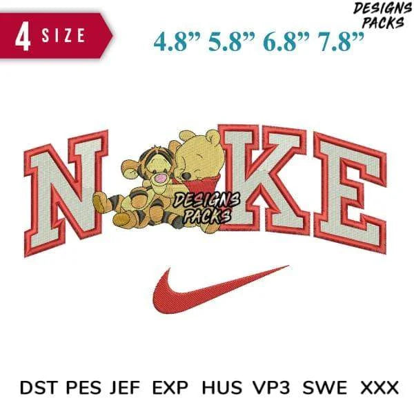 Swoosh pooh and Tiger Embroidery Design 4.8" 5.8" 6.8" 7.8"