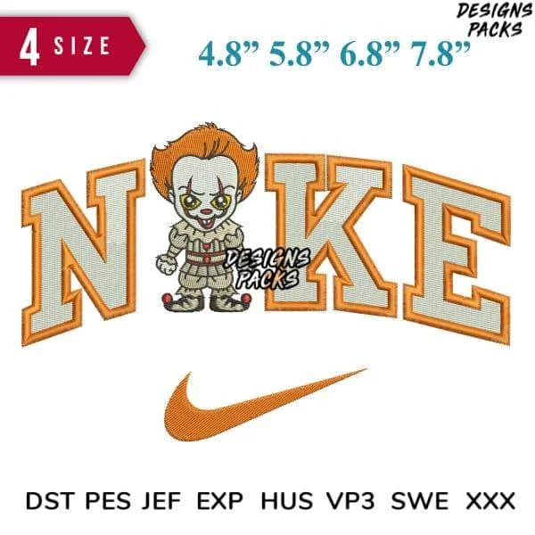 Swoosh Pennywise Stand Embroidery Design 4.8" 5.8" 6.8" 7.8"