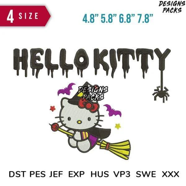 Kitty Witch Embroidery Design 4.8" 5.8" 6.8" 7.8"