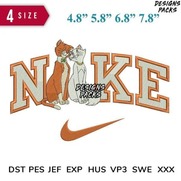 Swoosh aristocat Embroidery Design 4.8" 5.8" 6.8" 7.8"
