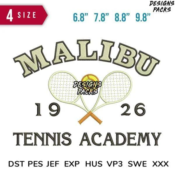 Malibu tennis academy Embroidery Design 6.8" 7.8" 8.8" 9.8"