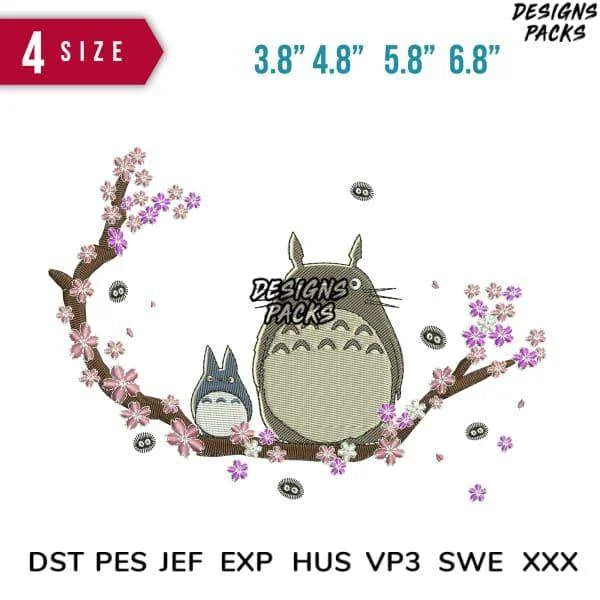 Totoro with Sakura Embroidery Design