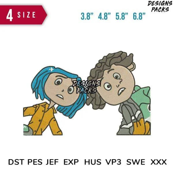 2 children Embroidery Design 2.8" 3.8" 4.8" 5.8"