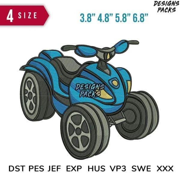 Quad Bike Embroidery Design 3.8" 4.8" 5.8" 6.8"