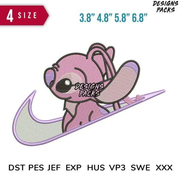 Swoosh Angel Stitch Behind Embroidery Design 3.8" 4.8" 5.8" 6.8"