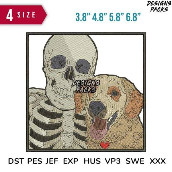 Skull and Dog Embroidery Design 3.8" 4.8" 5.8" 6.8"