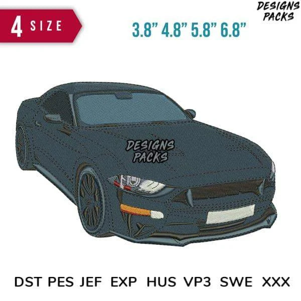 Car Dark Navy Embroidery Design 3.8" 4.8" 5.8" 6.8"