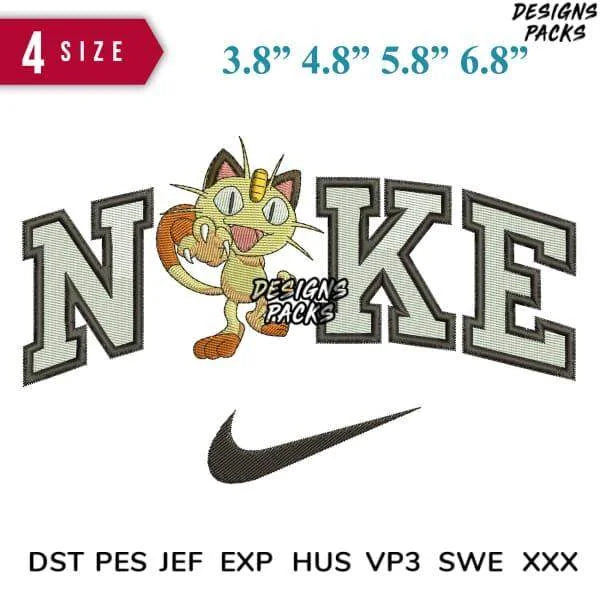 Swoosh Cat Chibi Embroidery Design 3.8" 4.8" 5.8" 6.8"