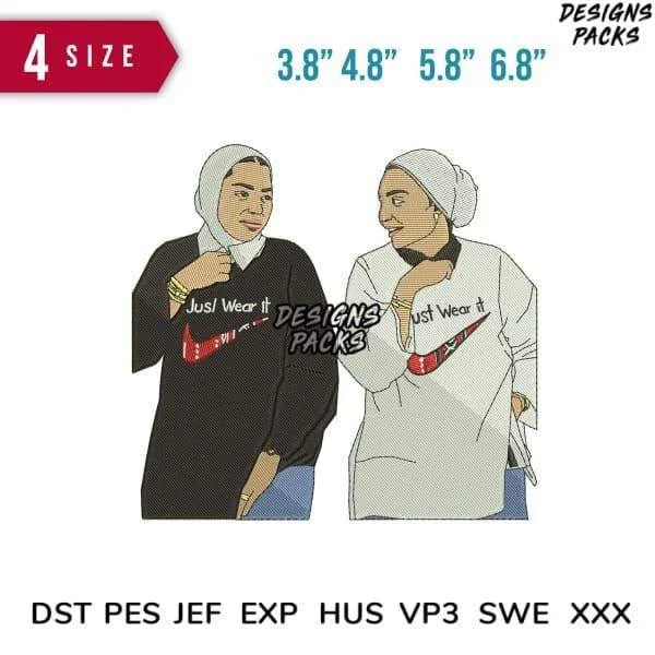 2 Women Just wear Embroidery Design 3.8" 4.8" 5.8" 6.8"