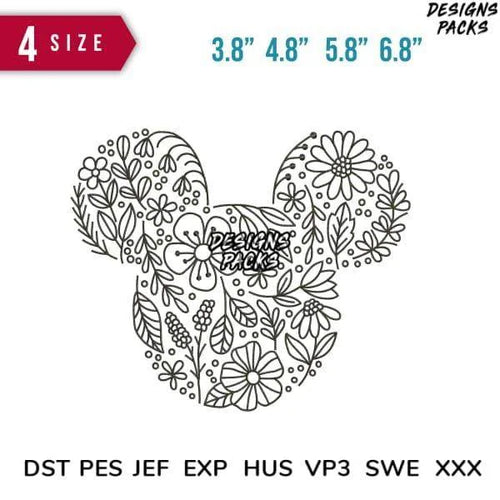 Mickey Motifs Flower Embroidery Design 3.8