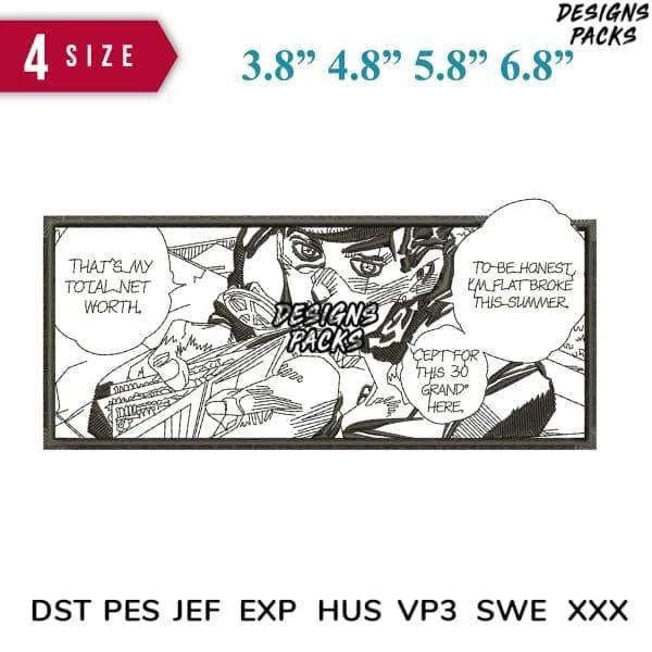 comic open wallet Embroidery Design 3.8" 4.8" 5.8" 6.8"