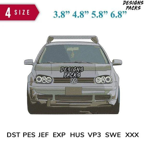 VW car grey Embroidery Design 3.8" 4.8" 5.8" 6.8"