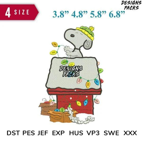 Snoopy Christmas House Embroidery Design 3.8" 4.8" 5.8" 6.8"
