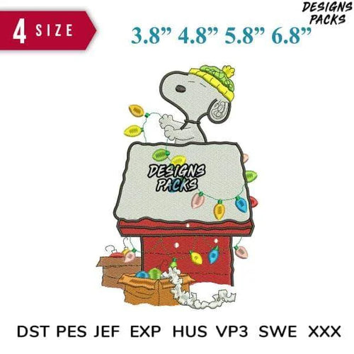 Snoopy Christmas House Embroidery Design 3.8
