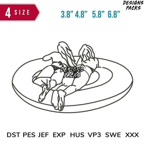 2 Girl outline Embroidery Design 3.8
