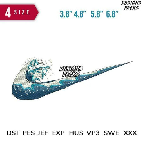 Swoosh The Great Wave off Kanagawa Embroidery Design 3.8