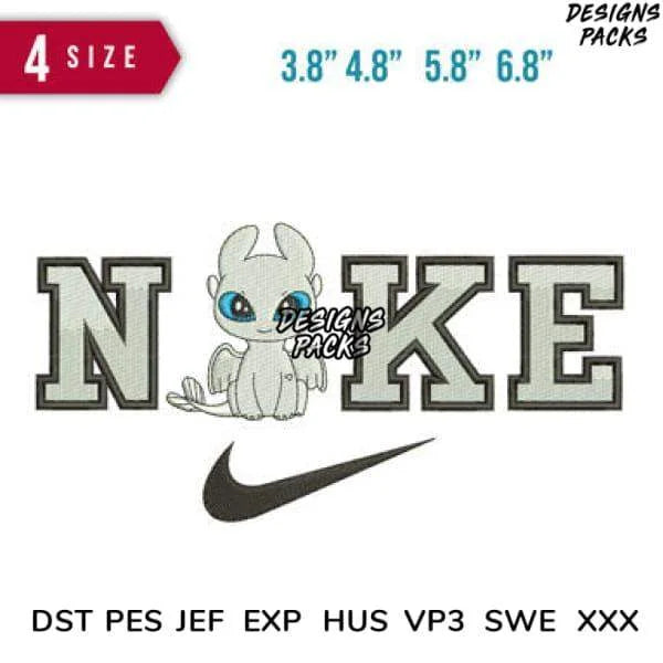 Swoosh Light Fury Embroidery Design 3.8" 4.8" 5.8" 6.8"