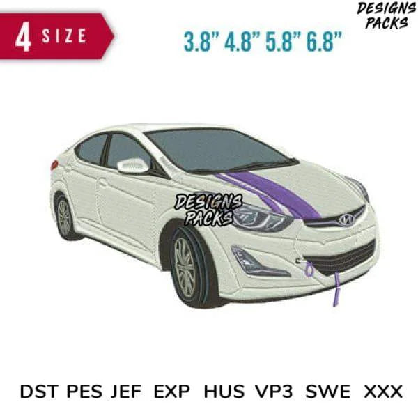 Car White with purple line Embroidery Design 3.8" 4.8" 5.8" 6.8"