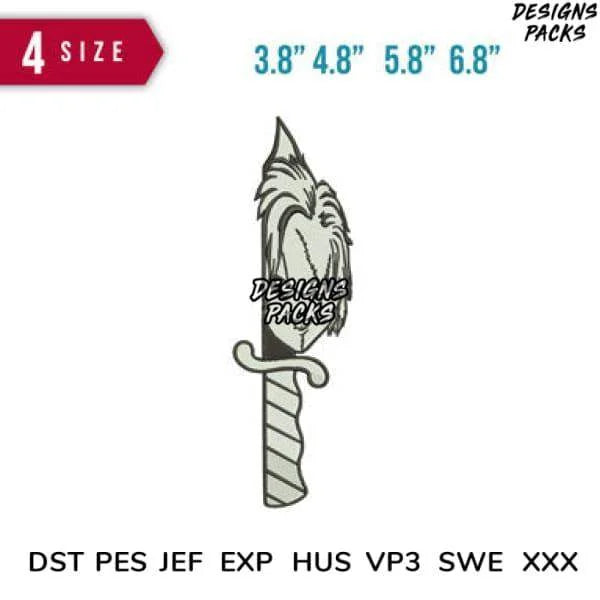 Knife Chucky Halloween Embroidery Design 3.8" 4.8" 5.8" 6.8"