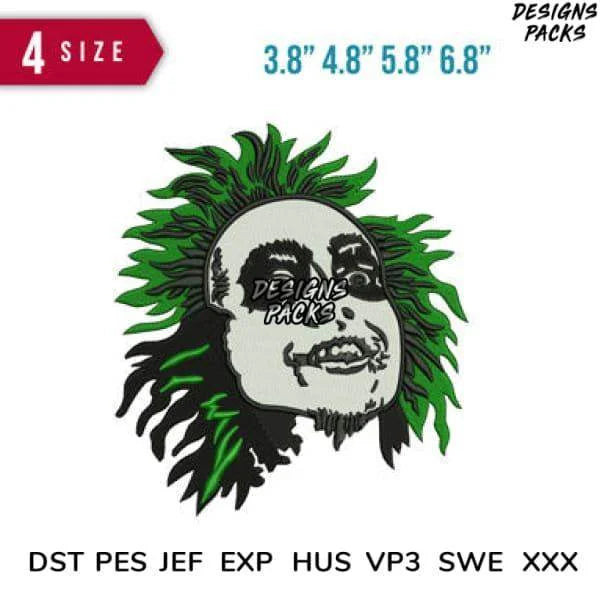 Beetle juice head Embroidery Design 3.8" 4.8" 5.8" 6.8"