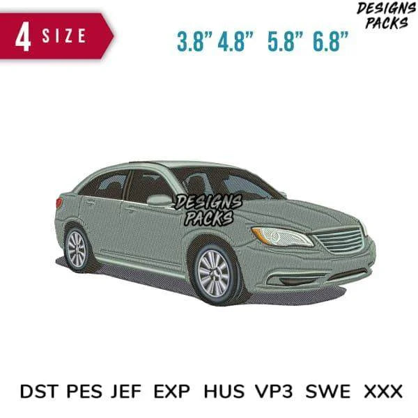Car Grey Sedan Embroidery Design 3.8" 4.8" 5.8" 6.8"