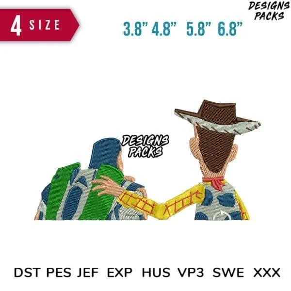 Woody And Buzz Embroidery Design 3.8" 4.8" 5.8" 6.8"