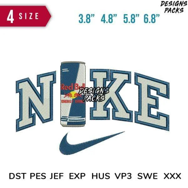 Swoosh RedBull bottle Embroidery Design 3.8" 4.8" 5.8" 6.8"