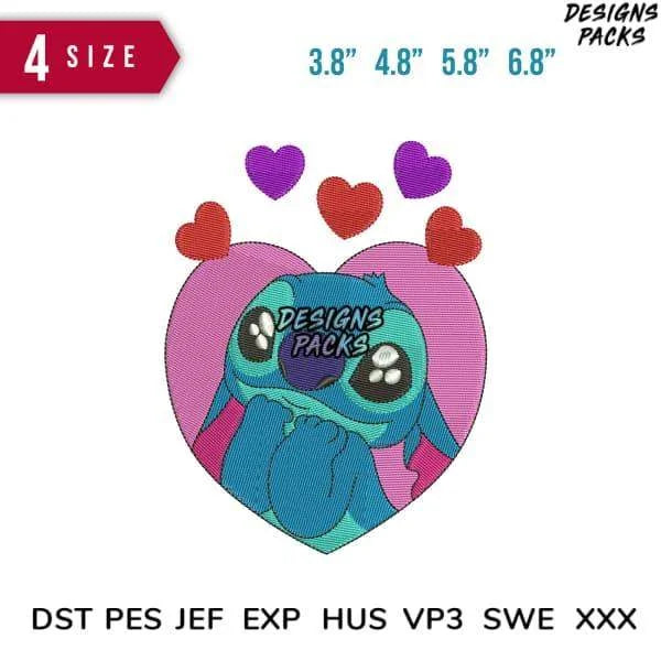 Stitch hearts Valentine Embroidery Design 3.8" 4.8" 5.8" 6.8"