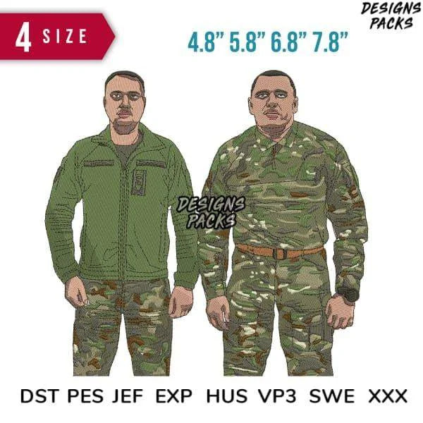 2 Soldier Ukraine Embroidery Design 4.8" 5.8" 6.8" 7.8"