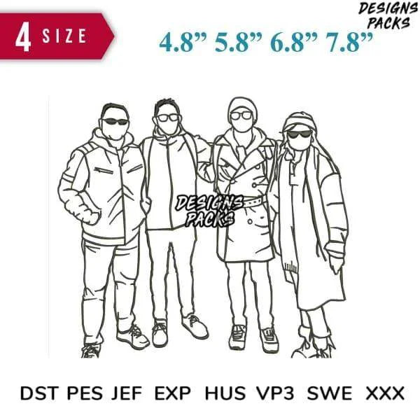 Line Family Embroidery Design 4.8" 5.8" 6.8" 7.8"