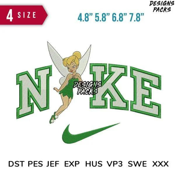 Swoosh Thinkerbell A Embroidery Design 4.8" 5.8" 6.8" 7.8"